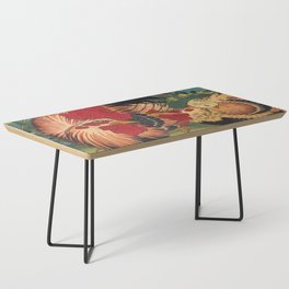 Hokusai, Rooster,Hen and Chicken with Spiderwort Coffee Table