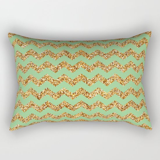 Sea Green Gold Glitter Chevron Rectangular Pillow