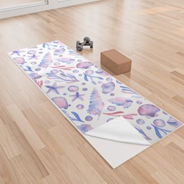 Beachy vibes - watercolor sea shells Yoga Towel