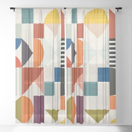 mid century retro shapes geometric Sheer Curtain