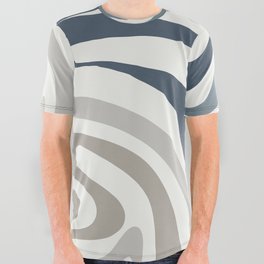 New Groove Retro Swirl Abstract Pattern in Neutral Blue Grey All Over Graphic Tee