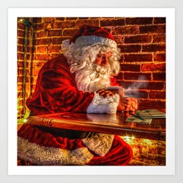 Santa's List 2020, Santa with hot chocolate and Santa's List Art Print