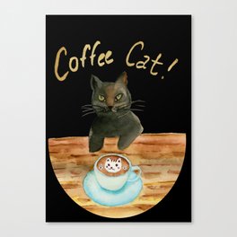 Black Cat Drinking Coffee Canvas Print
