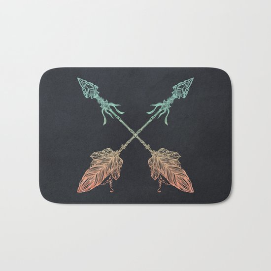Arrows Turquoise Coral on Navy Bath Mat