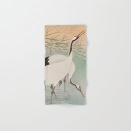 Two cranes in the lake - Japanese vintage woodblock print Hand & Bath Towel