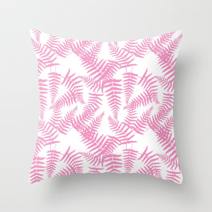 Pink Silhouette Fern Leaves Pattern Throw Pillow