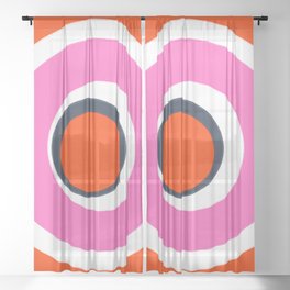 Modern Abstract Circles Pink Red and Navy Blue Sheer Curtain