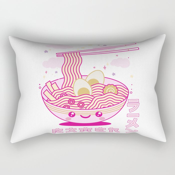 Cute Kawaii Anime Ramen Noodles Soup Japanese Aesthetic Rectangular Pillow