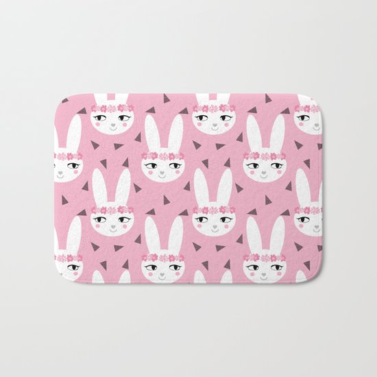 Bunny baby girl rabbit illustration cute decor for girls room pink pattern by charlotte winter Bath Mat