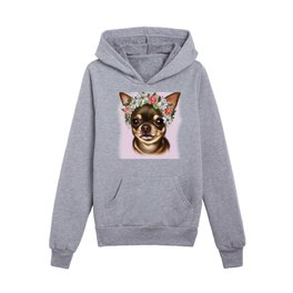 Chihuahua with flowers Kids Pullover Hoodies