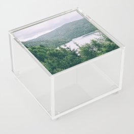 Rainy Mountain Landscape Photography | Green Hills with Forest Photo | Lake and Woods Acrylic Box