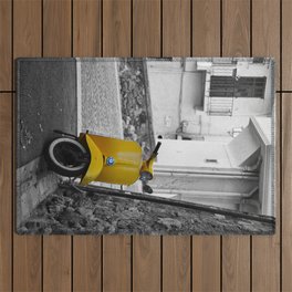 Yellow Vespa in Old Town Cannes Black and White Photography Outdoor Rug