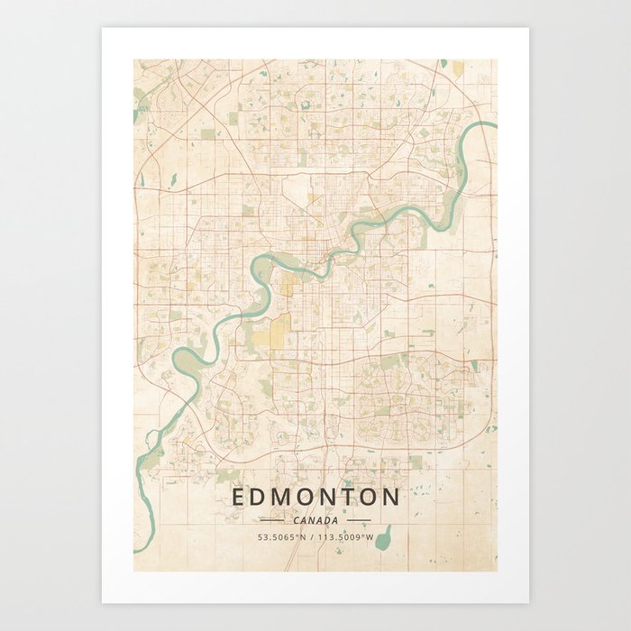 Edmonton, Canada Vintage Map Art Print by Designer Map Art Society6