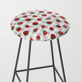 Strawberries All Over - gray check Bar Stool