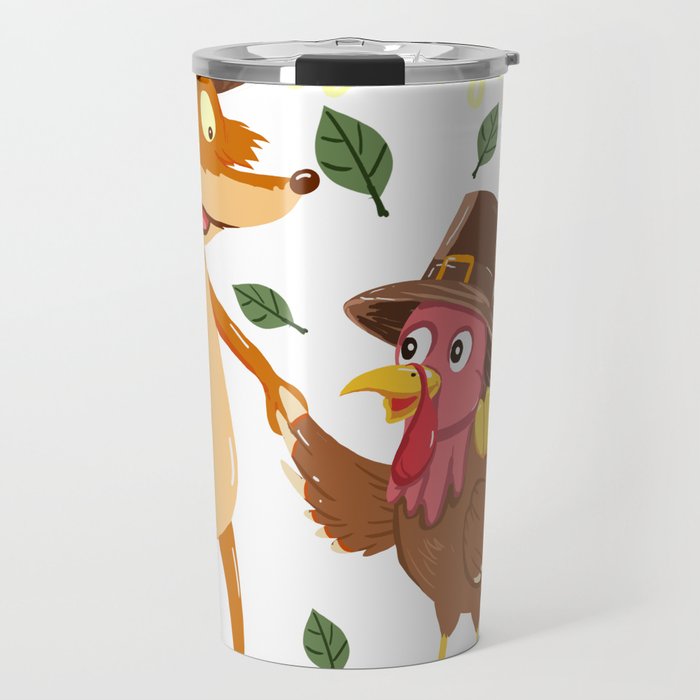 Thanksgiving Day Brings Everyone Together Funny Clip Art Gift, Fox And Chicken Turkey Family Matchin Travel Mug