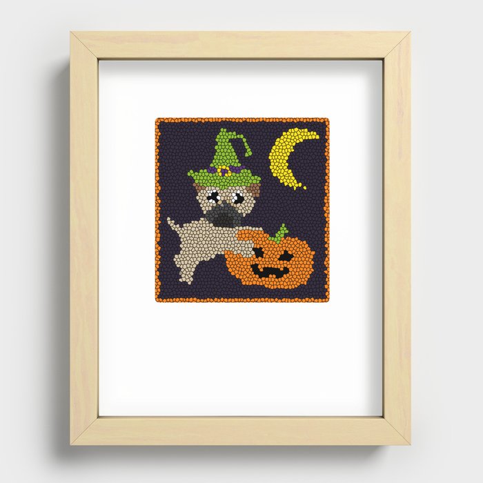 Cute Halloween Pug in Stained Glass Style Recessed Framed Print