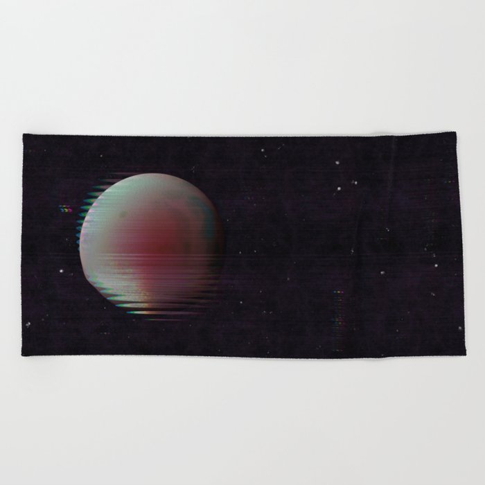 Glitch cyberpunk red Moon Beach Towel