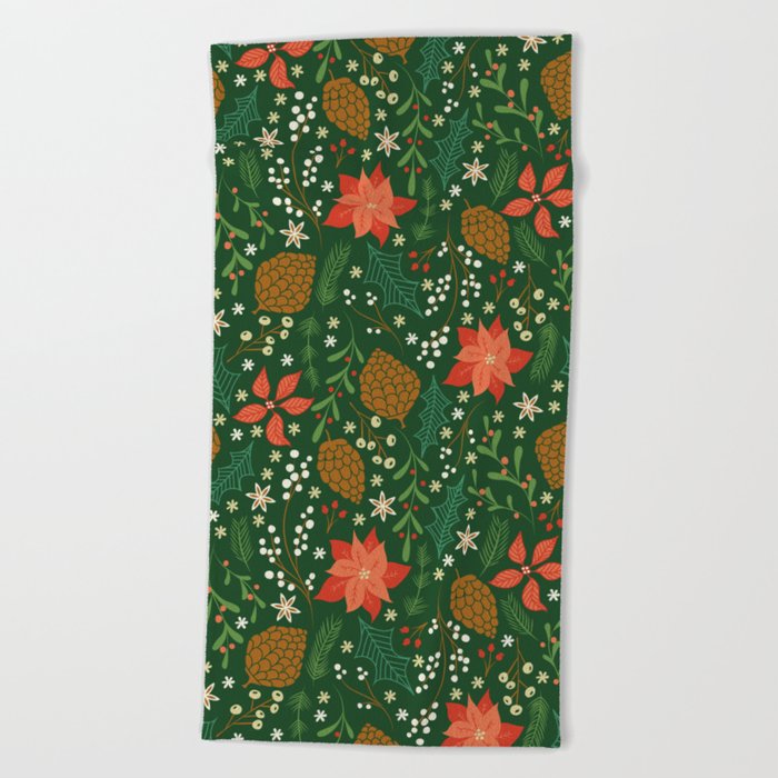 Winter Florals - Green Beach Towel