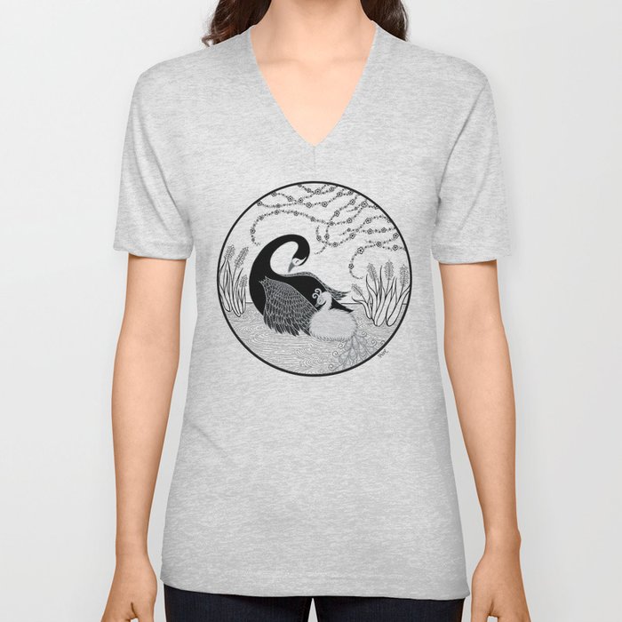 Black Swan and Moonlark V Neck T Shirt