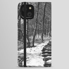 Forest Stairs Black and White Photography iPhone Wallet Case