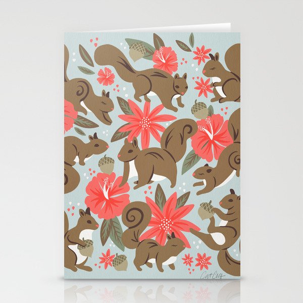 Squirrels & Blooms – Russet & Coral Stationery Cards