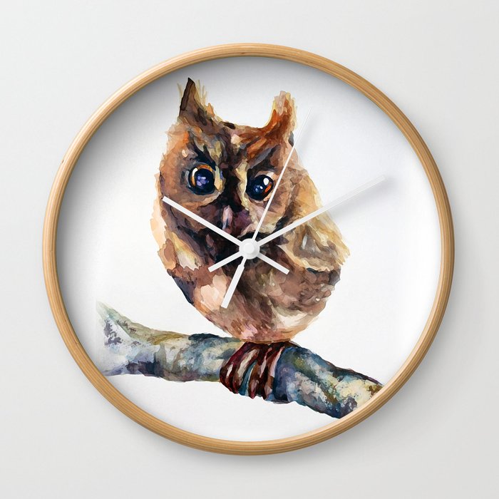Watercolor Baby Owl Woodland Animals Nursery Collection Wall Clock By Hazy Moon Studios Society6
