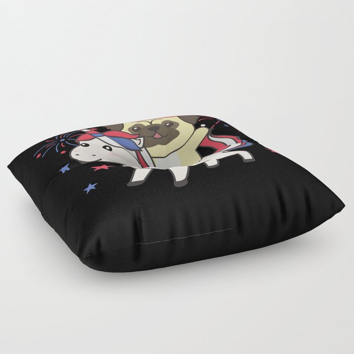 Pug With Unicorn For Fourth Of July Fireworks Floor Pillow