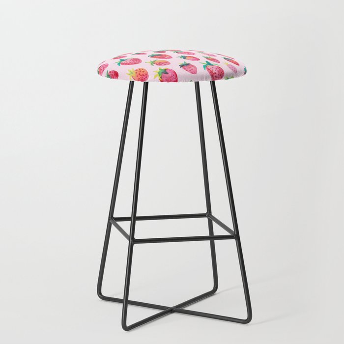 Strawberries Watercolor fruits pattern Cotton candy Pink Bar Stool