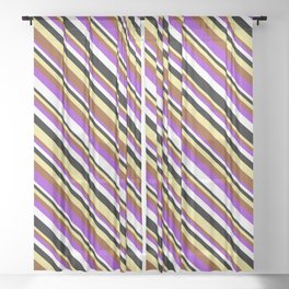 [ Thumbnail: Vibrant Tan, Brown, Dark Orchid, White & Black Colored Lines Pattern Sheer Curtain ]