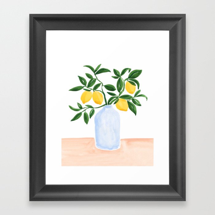 Lemon Tree Branch in a Vase Framed Art Print