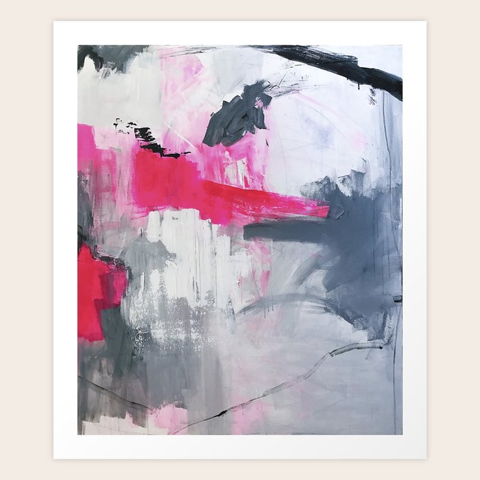 Love Story No 3 Pink Grey White Black Abstract Painting Art Print By Wiktoriaflorekart