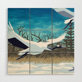 Red Crowned Cranes Wood Wall Art