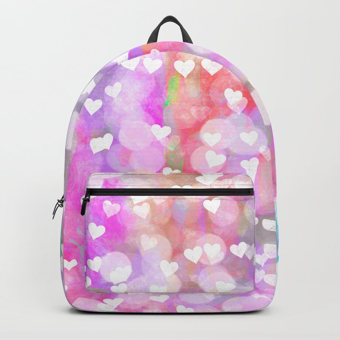 Abstract magenta pink lavender teal watercolor hearts Backpack