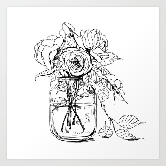 Rose flowers bouquet in a jar Art Print