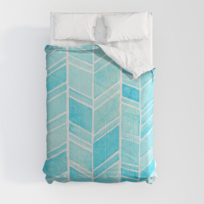 Watercolor Herringbone Blue Pattern Comforter