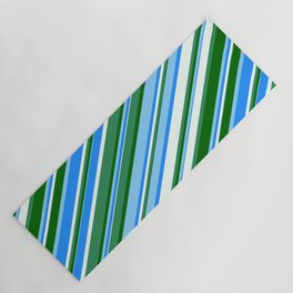 [ Thumbnail: Eye-catching Blue, Mint Cream, Sea Green, Dark Green & Light Sky Blue Colored Lined Pattern Yoga Mat ]