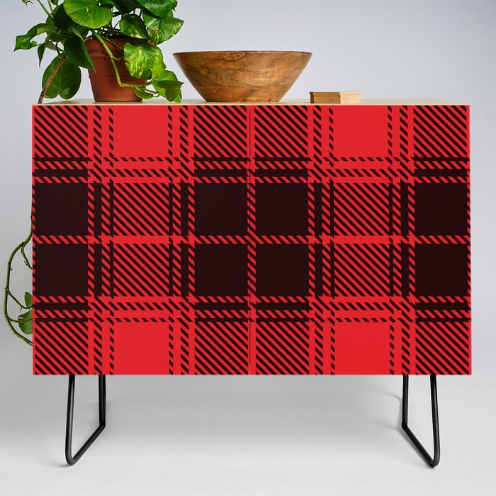 Red and Black Square Pattern Credenza