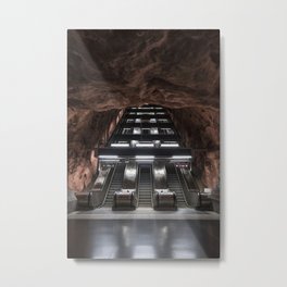 Underground escalators I Stockholm subway  I Metro station in a cave I Public transport in Sweden I Travel photography Metal Print | Color, Metro, Stairs, Modern Architecture, Cave, Urban, Public Transport, Subway, City, Earth Tones 