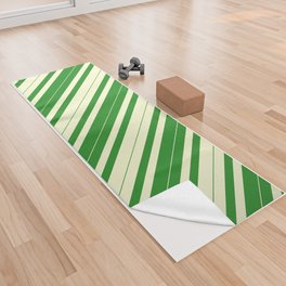 [ Thumbnail: Light Yellow & Forest Green Colored Lined/Striped Pattern Yoga Towel ]