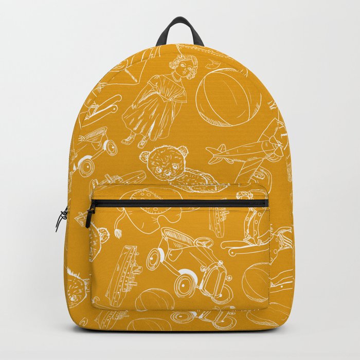 Mustard and White Toys Outline Pattern Backpack