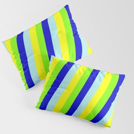 [ Thumbnail: Chartreuse, Blue, Turquoise & Yellow Colored Striped Pattern Pillow Sham ]