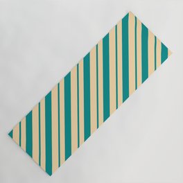 [ Thumbnail: Dark Cyan and Tan Colored Lines/Stripes Pattern Yoga Mat ]