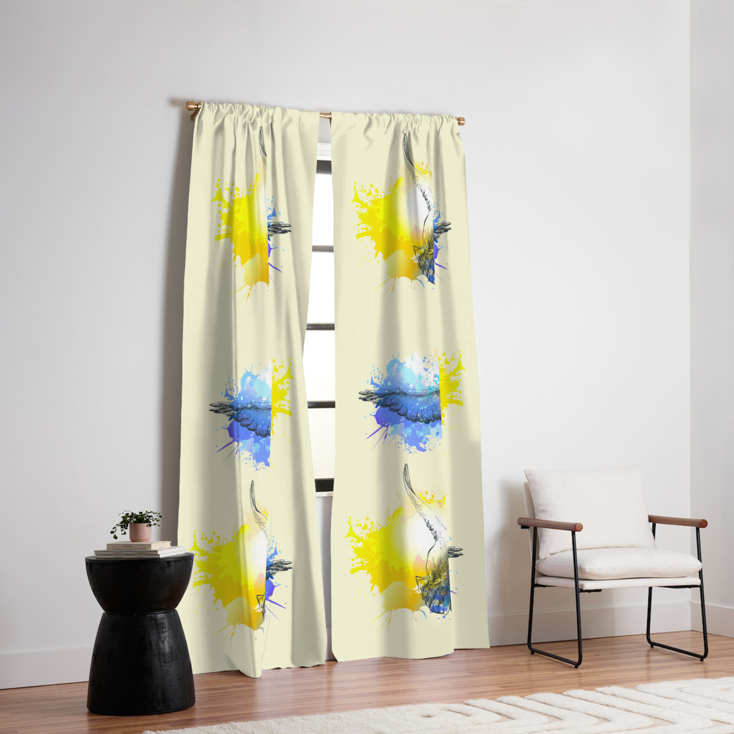 Doves Birds Flying Colorful Watercolor Painting Blackout Curtain