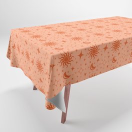 The Sun, Moon, Stars & Compass Points NEWS - Navigation Tools & Celestial Bodies in Two Tone Orange Tablecloth