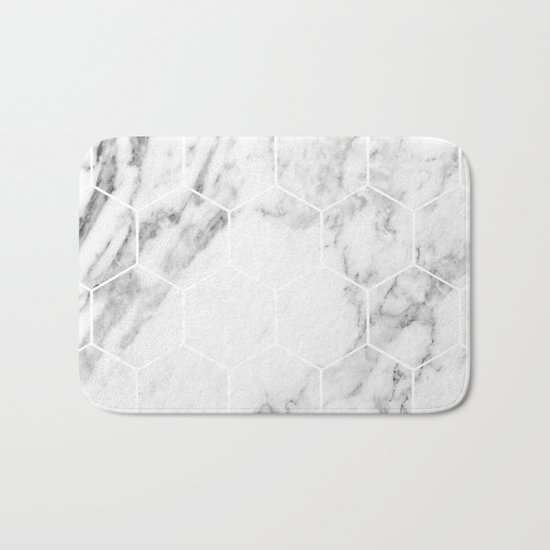 White marble hexagonal beehive Bath Mat