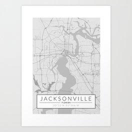 Jacksonville Map - Black and White (Light) Art Print