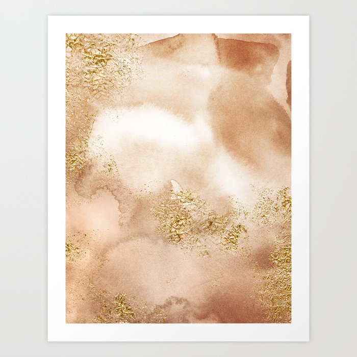 Warm Autumnal Gold Copper Glamour Marble  Art Print