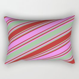 [ Thumbnail: Dark Sea Green, Red, and Violet Colored Stripes Pattern Rectangular Pillow ]