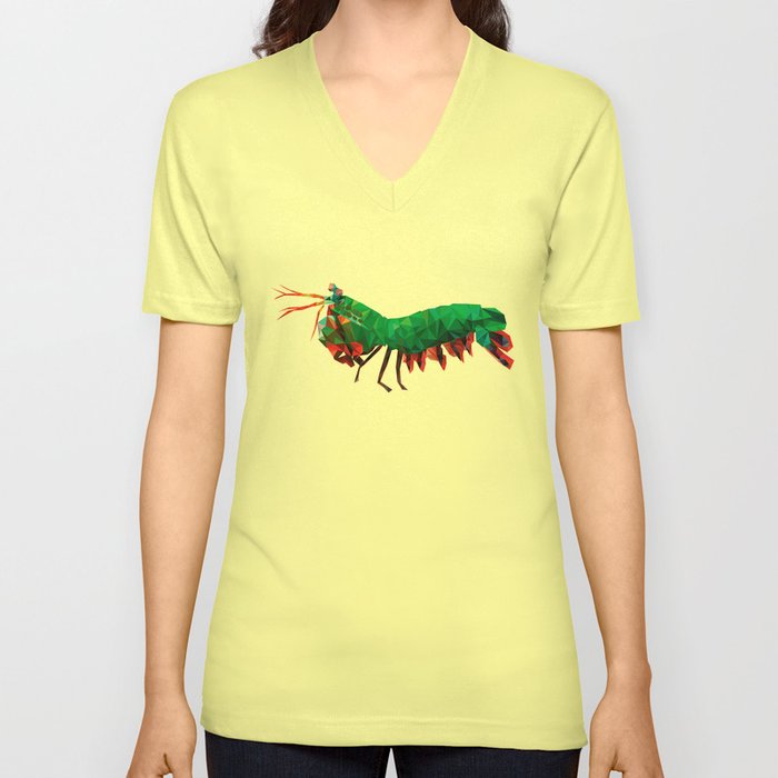 Geometric Abstract Peacock Mantis Shrimp Unisex V Neck By Aquanaut