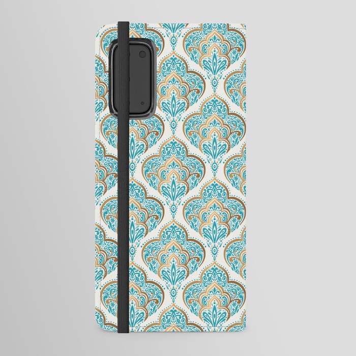Turquoise Golden Moroccan Baroque Pattern Android Wallet Case